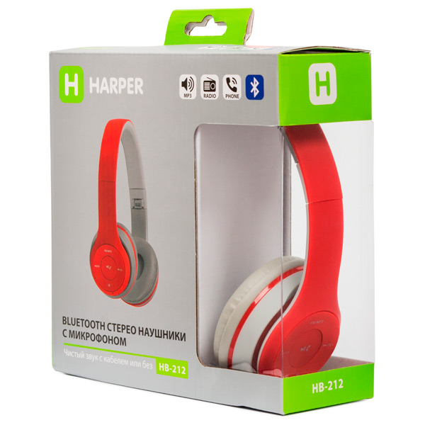 Наушники Bluetooth с MP3 Harper HB-212 Red