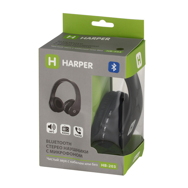 Наушники Bluetooth с MP3 Harper HB-203 Black