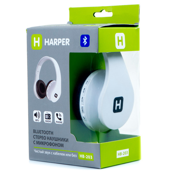 Наушники Bluetooth с MP3 Harper HB-203 White